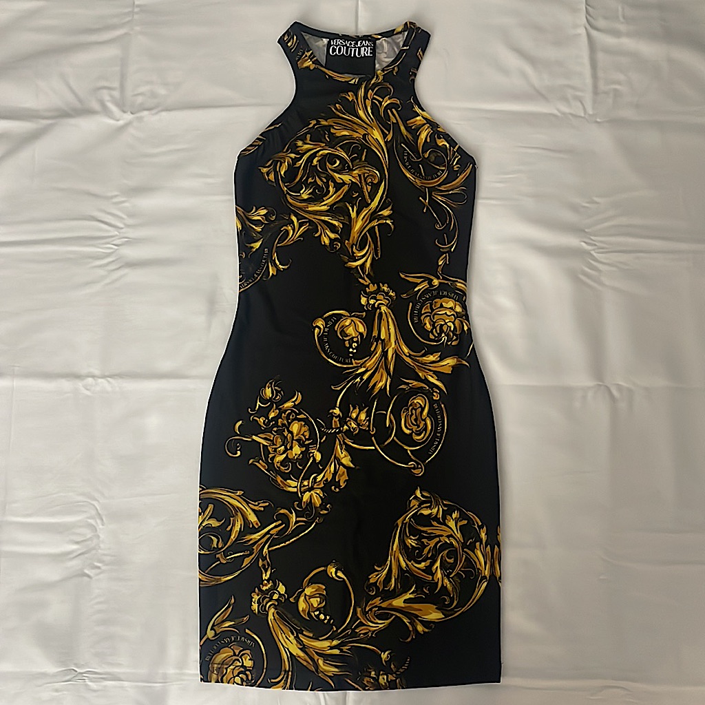 Versace Jeans Couture Garland Black And Gold Dress Sz 36